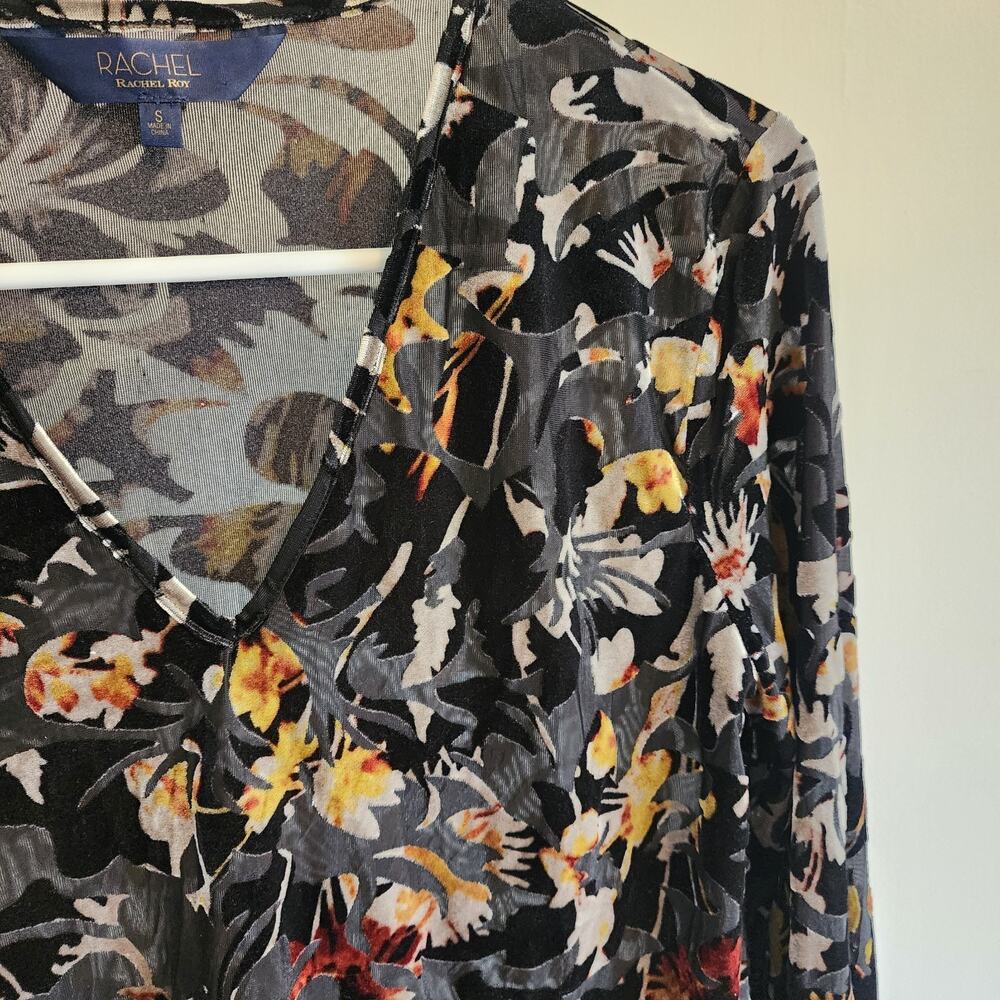 Black Floral Velvet Burnout Small Top Rachel Roy Dark Romantic Whimsigoth Blouse - Picture 4 of 7
